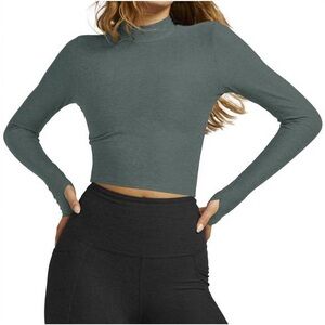 Women's Long Sleeve Mock Neck Top - Dark Gray